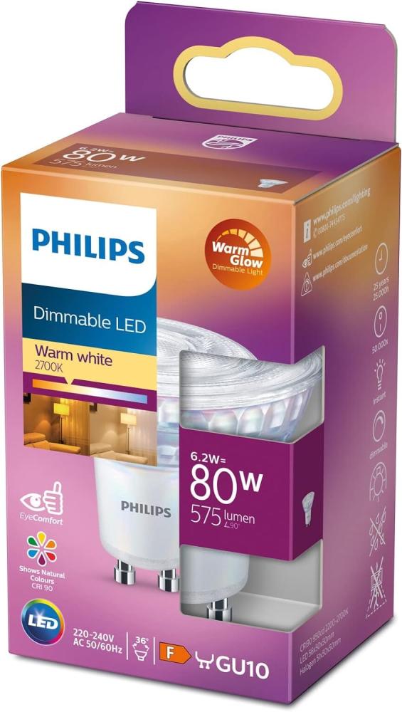 Philips LED-Lampe Spot 6,2W/922-927 (80W) 36° WarmGlow Dimmble GU10 Bild 1