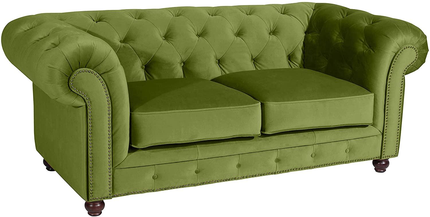 Orleans Sofa 2-Sitzer Samtvelours Olive Buche Nussbaumfarben Bild 1