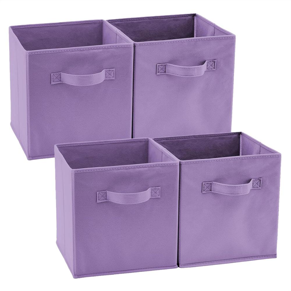 EZOWARE Aufbewahrungskörbe Faltbare Würfel-Aufbewahrungsboxen, 4er-Set, Faltbare Aufbewahrungsbox für Kleinkinder, Kinderzimmer, Zuhause, 26,7x26,7x28cm / Lila Bild 1