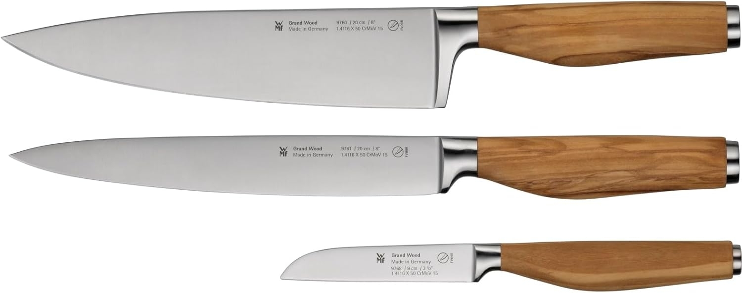 WMF Messer-Set Grand Wood (Set, 3-tlg, 1x Fleischmesser, 1x Gemüsemesser, 1x Kochmesser), 3-teilig, Olivenholzgriffe, Spezialklingenstahl, perfekt ausbalanciert Bild 1