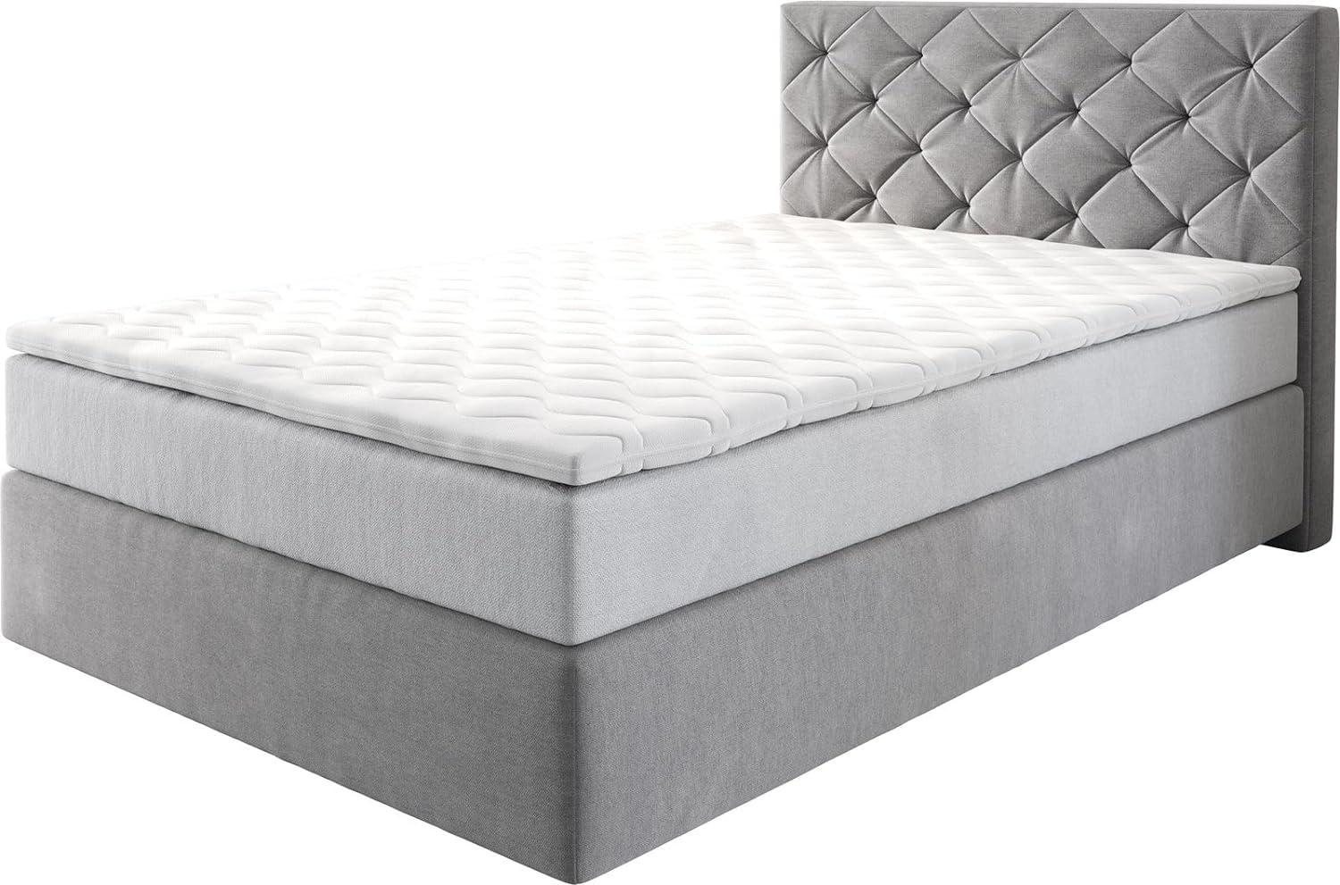 Boxspringbett Dream-Great 120x200 cm Mikrofaser Grau mit TFK Matratze und Visco Topper Bild 1