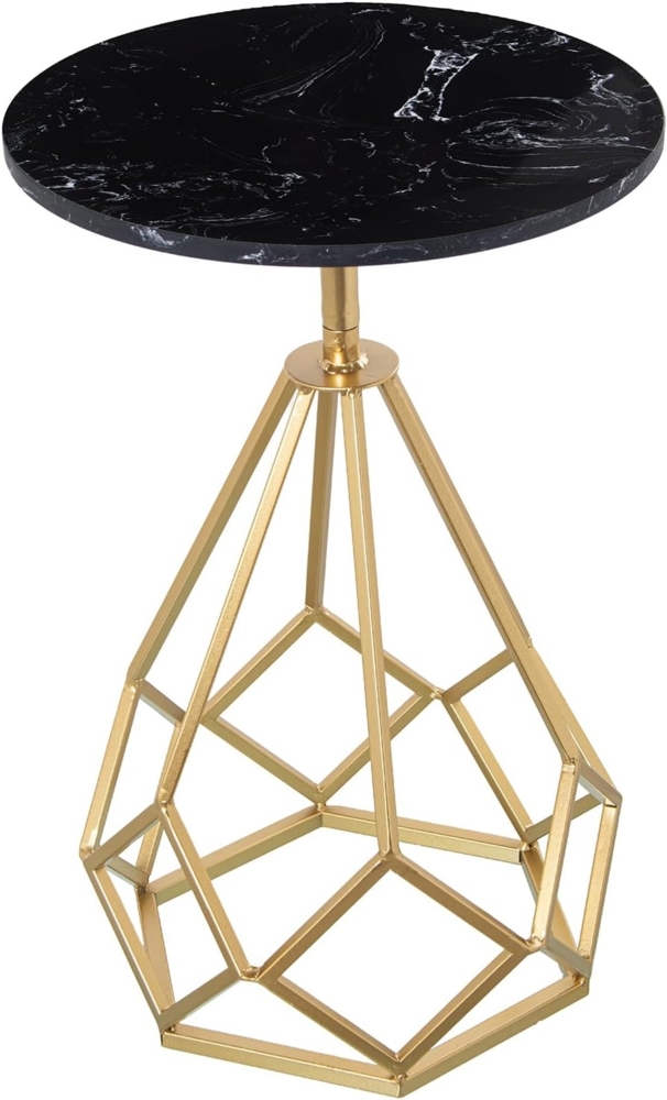 DRW Runder Beistelltisch aus Marmor und Metall in Schwarz und Gold, 38x59 cm Bild 1