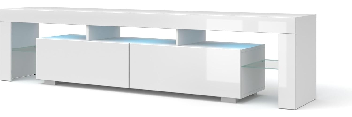 TV-Schrank 190 cm weiß / Hochglanz-Weiß mit LED-Beleuchtung. Bild 1