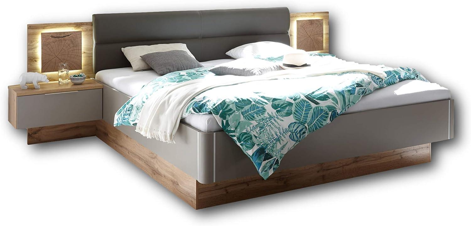 Doppelbett Nachtkommoden CAPRI Bett Ehebett Schlafzimmer 180x200 grau Eiche Bild 1