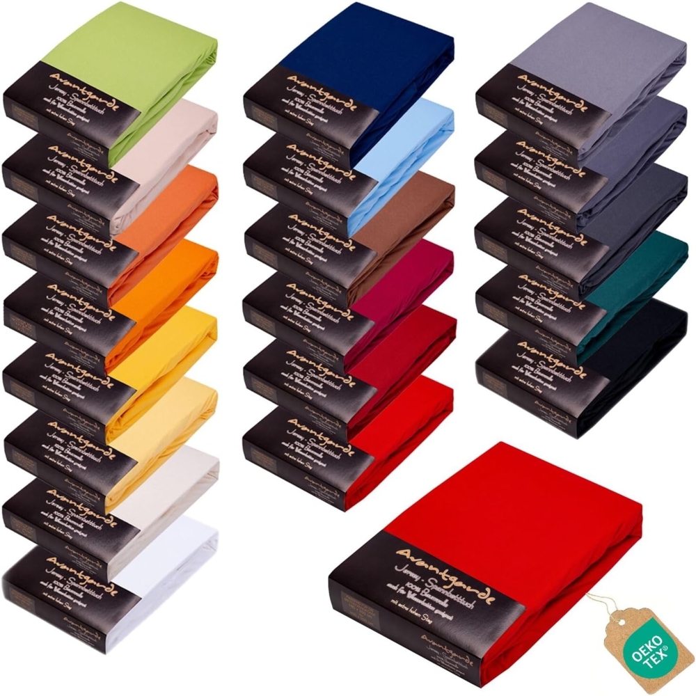 Avantgarde Premium Spannbetttuch 90x200-100x220 - hoher 40cm Steg auch f. Boxspringbett & Wasserbett - Spannbettlaken ca. 170g/m² - Bettlaken - 100% Jersey Baumwolle ÖKO-TEX (10 Rot) Bild 1