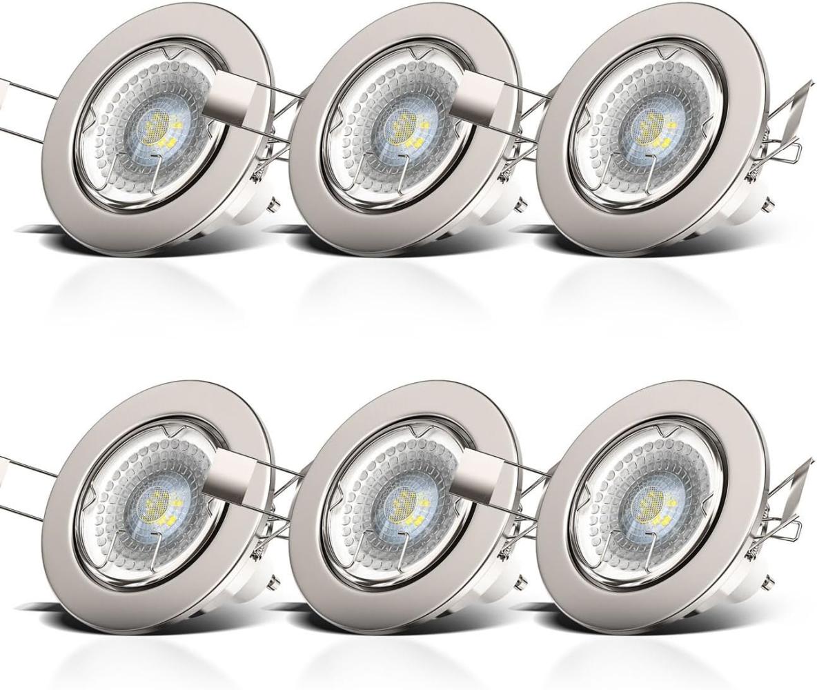 B.K.Licht LED Einbaustrahler 6er SET Einbauleuchten 86mm flach dimmbar Einbaumaß 68mm - 10-04-06-S, Dimmfunktion, LED wechselbar, Warmweiß, 3000K Einbauspots schwenkbar 5,5W 400lm GU10 Leuchtmittel matt-Nickel Bild 1