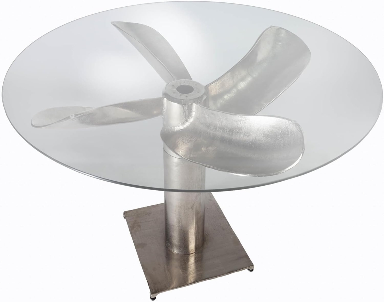 riess-ambiente Esstisch OCEAN 105cm transparent / silber antik (Einzelartikel, 1-St), Küche · Glas · Metall · rund · Schiffsschraube · Maritim Bild 1