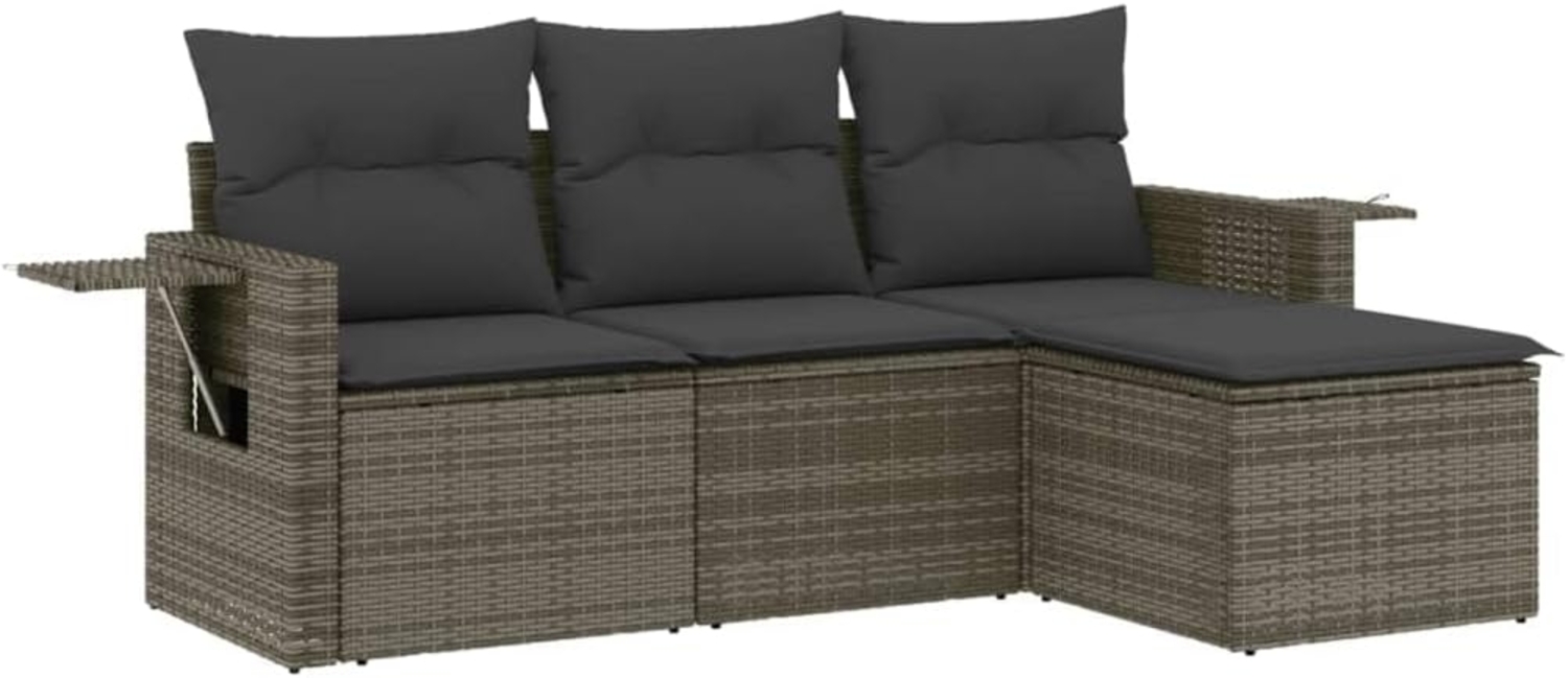 vidaXL 4-tlg. Garten-Sofagarnitur mit Kissen Grau Poly Rattan 3252407 Bild 1