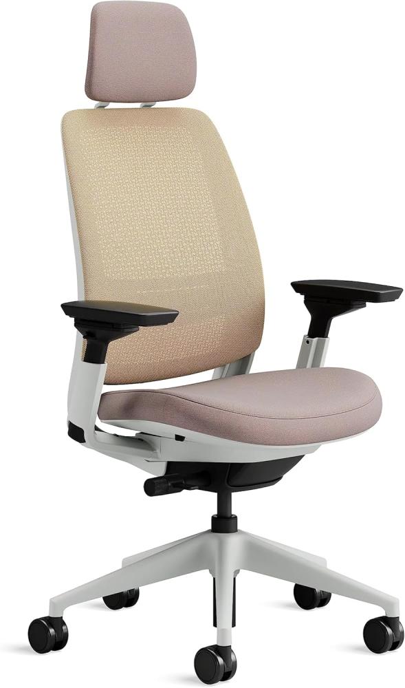 Steelcase Series 2 Bürostuhl mit Netzrücken in Beige und Sitzbezug in Linse mit Kopfstütze Bild 1