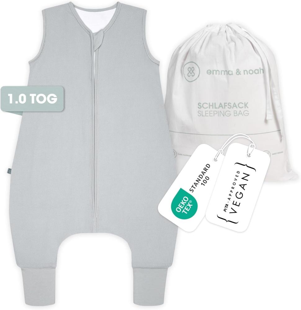 emma & noah Baby Schlafsack mit Füßen 1.0 TOG, Ganzjahres Schlafsack mit Beinen für den Frühling, Sommer und Herbst, 100% Bio-Baumwolle, Oeko-TEX Zertifiziert (Essential Grau, 80 cm) Bild 1