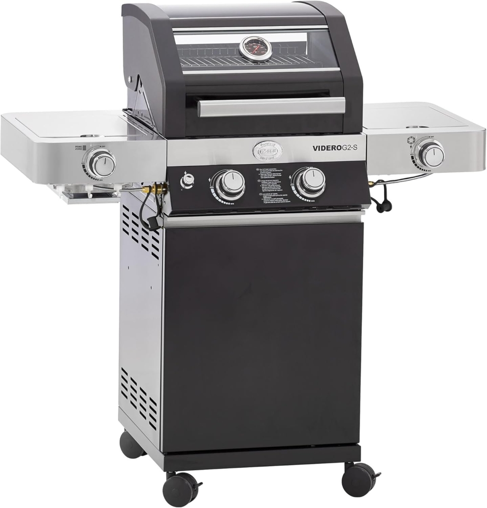 RÖSLE Gasgrill, BBQ-Station, VIDERO G2-S, Grill mit 2 Edelstahlbrennern, extra Primezone und Seitenbrenner, klappbare Seitentische, VARIO+, pulverbeschichteter Stahl Schwarz, 117,5 x 79 x 57 cm Bild 1