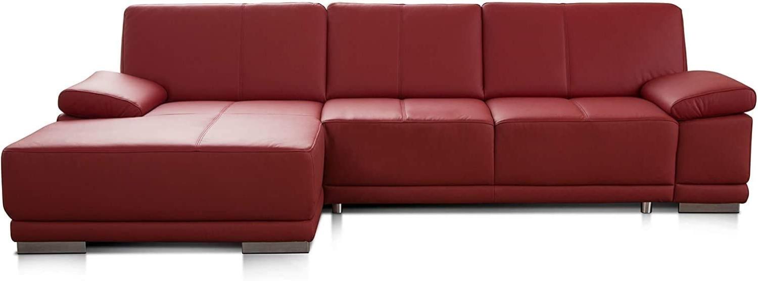 CAVADORE Bettsofa Corianne in Echtleder / Ecksofa inkl. Schlaffunktion und verstellbaren Armlehnen / 282 x 80 x 162 / Echtes Leder, rot Bild 1