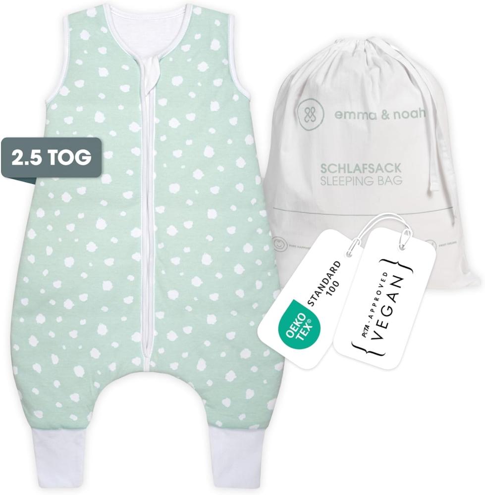 emma & noah Baby Schlafsack mit Füßen 2.5 TOG, Strampelsack für den Herbst und Winter, Bio-Baumwolle, Oeko-TEX Zertifiziert, Kuscheliger Schlafsack für Neugeborere (Punkte Mint, 100 cm) Bild 1