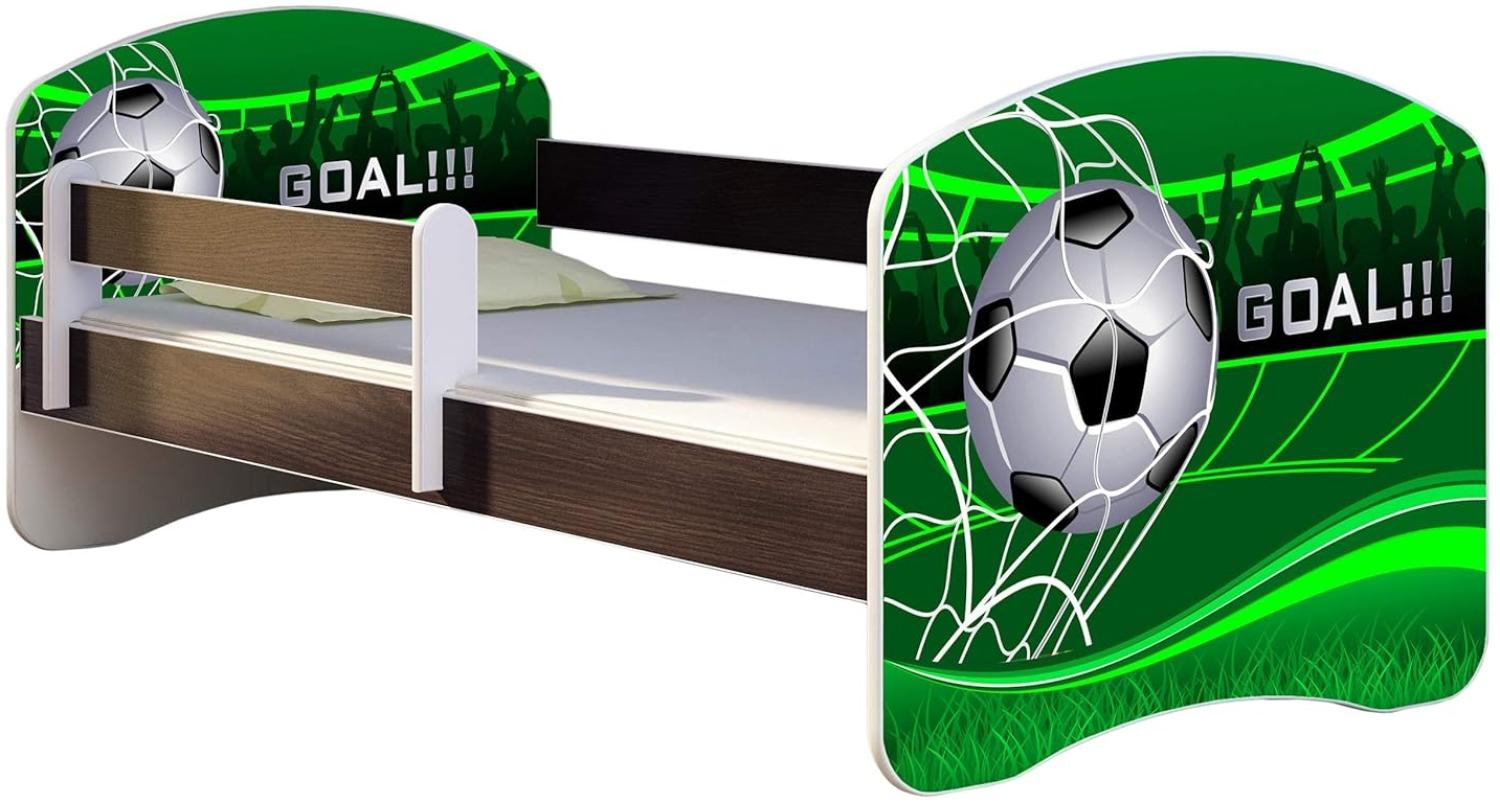 ACMA Kinderbett Jugendbett mit Einer Schublade und Matratze Wenge mit Rausfallschutz Lattenrost II 140x70 160x80 180x80 (14 Goal !!!, 160x80) Bild 1