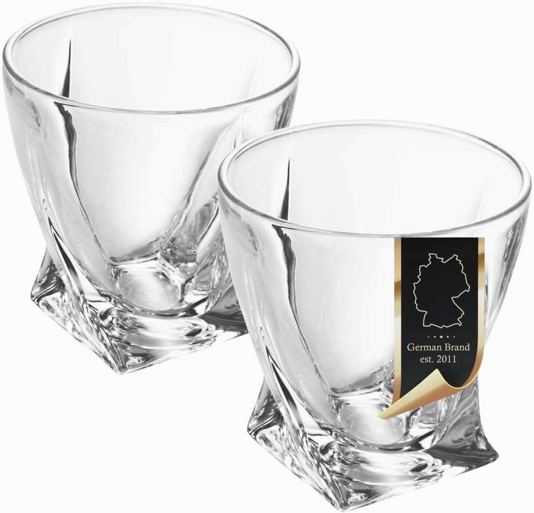 Intirilife 2x Whisky Glas in KRISTALL KLAR 'TWISTED' – Old Fashioned Whiskey Kristallglas Bleifrei im Sculpture Design spülmaschinengeeignet perfekt für Scotch, Bourbon, Whisky uvm. Bild 1