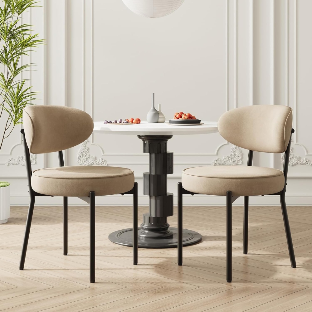 COLAMY Esszimmerstühle 2er Set mit 10 cm Sitzpolster – Moderne Polsterstühle aus kuscheligem Teddy-Stoff, mit robustem Metallgestell – Für Küche & Wohnbereich, Khaki Bild 1