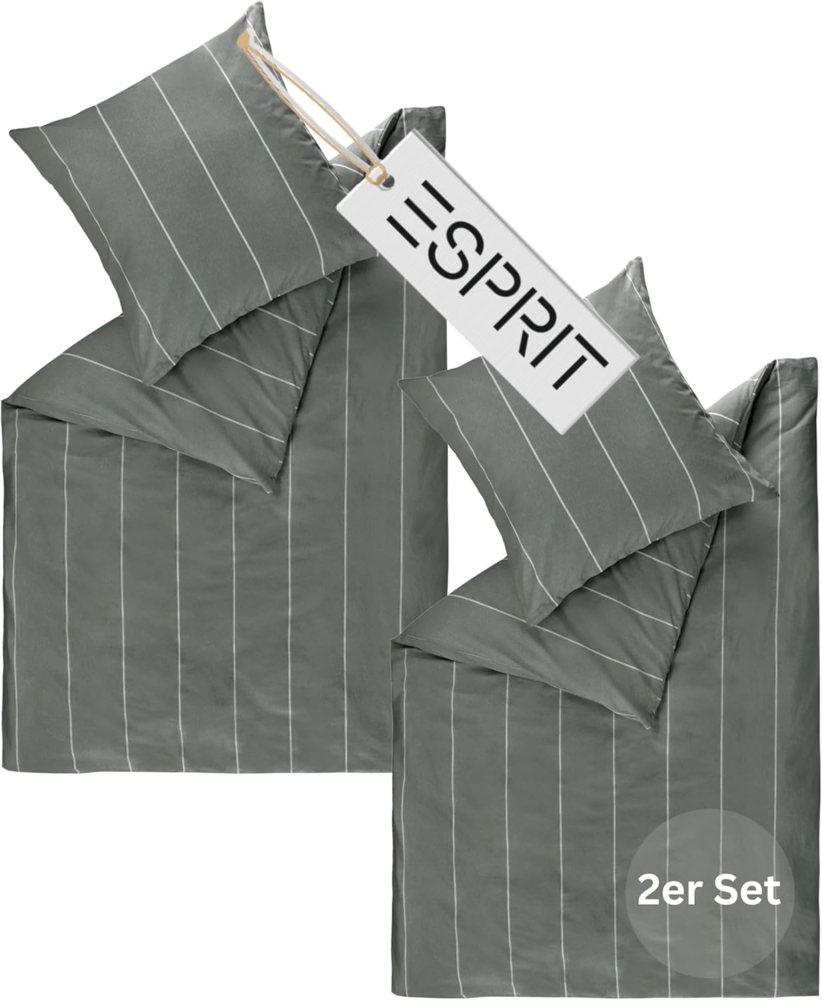 Esprit Bettwäsche HARPLINES Renforcé Kissenbezüge und Bettwäsche, Baumwolle, 2 teilig, 135x200 cm - 2er Set in Anthrazit Bild 1