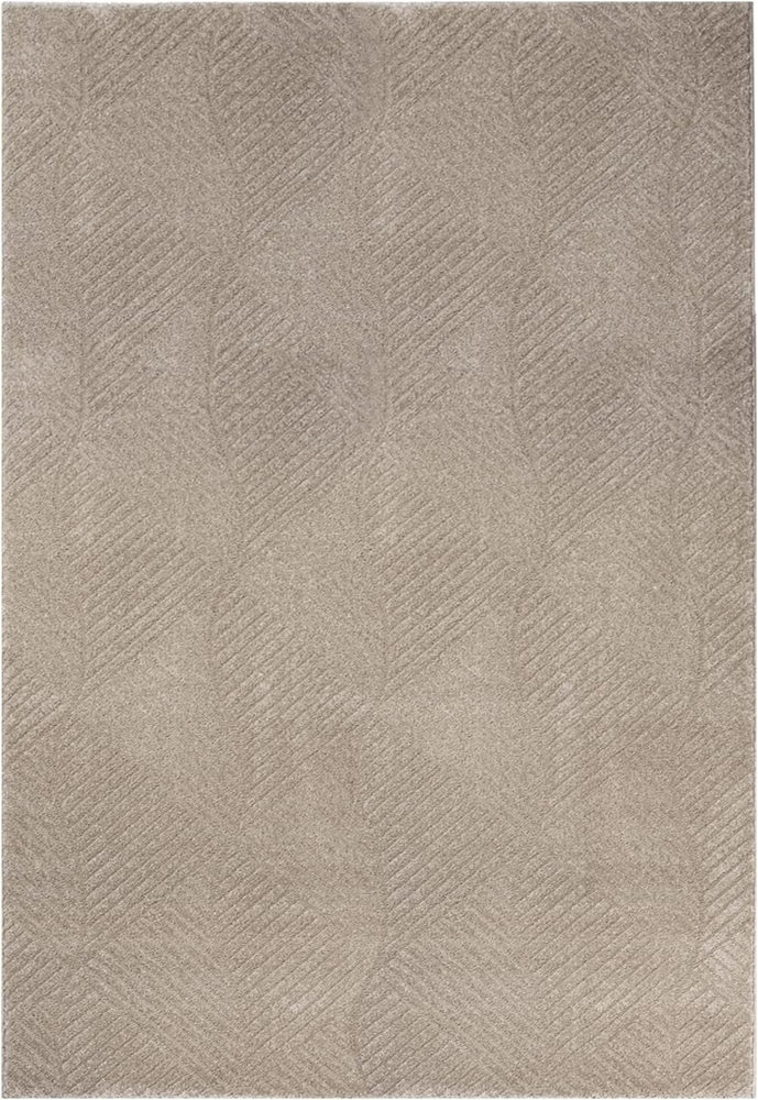 Teppich Wohnzimmer Einfarbig - 140x200cm - Beige Uni Geometrisch Wellen Muster Modern Kurzflor Deko Teppiche Weich Schlafzimmer Bild 1