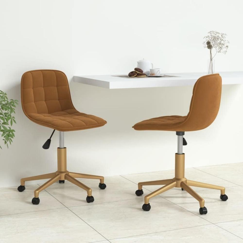 vidaXL Esszimmerstühle 2 Stk. Drehbar Braun Samt, Drehbar [334137] Bild 1