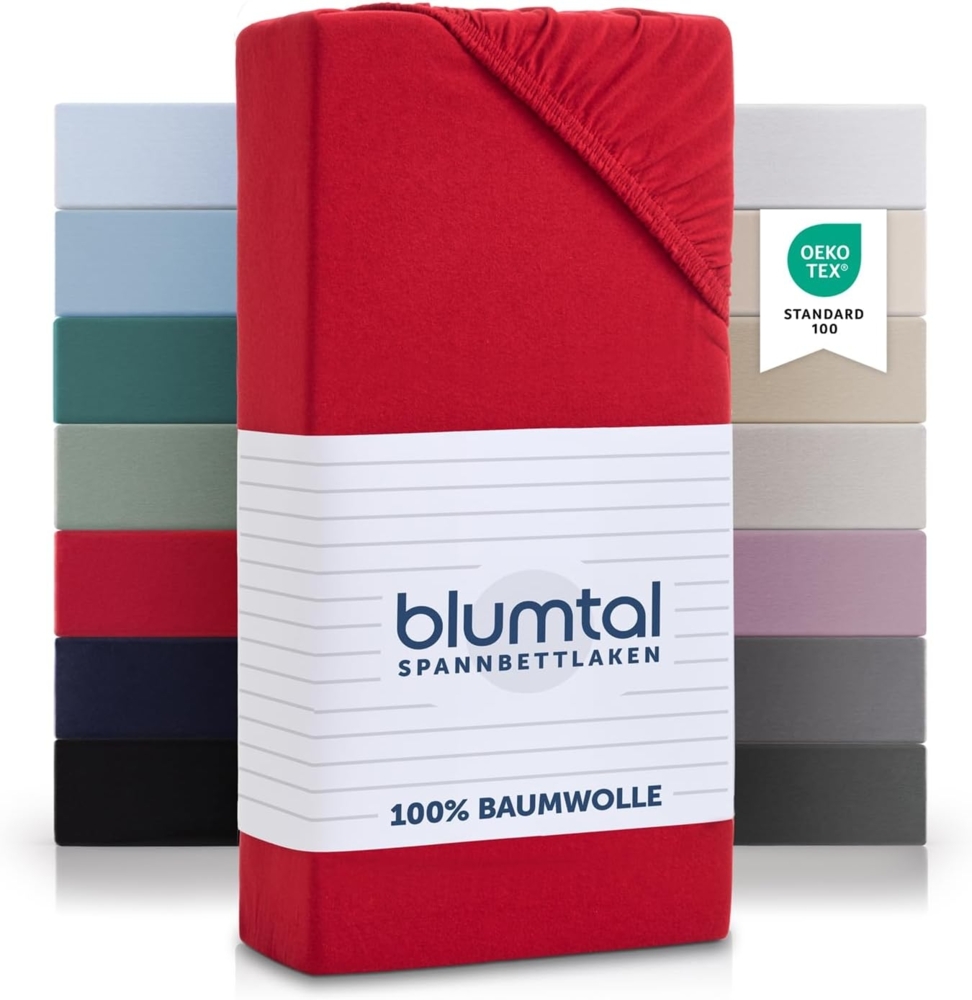 Blumtal® Basics Jersey Spannbettlaken 135x190 cm - Oeko-TEX Zertifiziert, 100% Baumwolle Bettlaken, bis 20cm Matratzenhöhe, Rot Bild 1