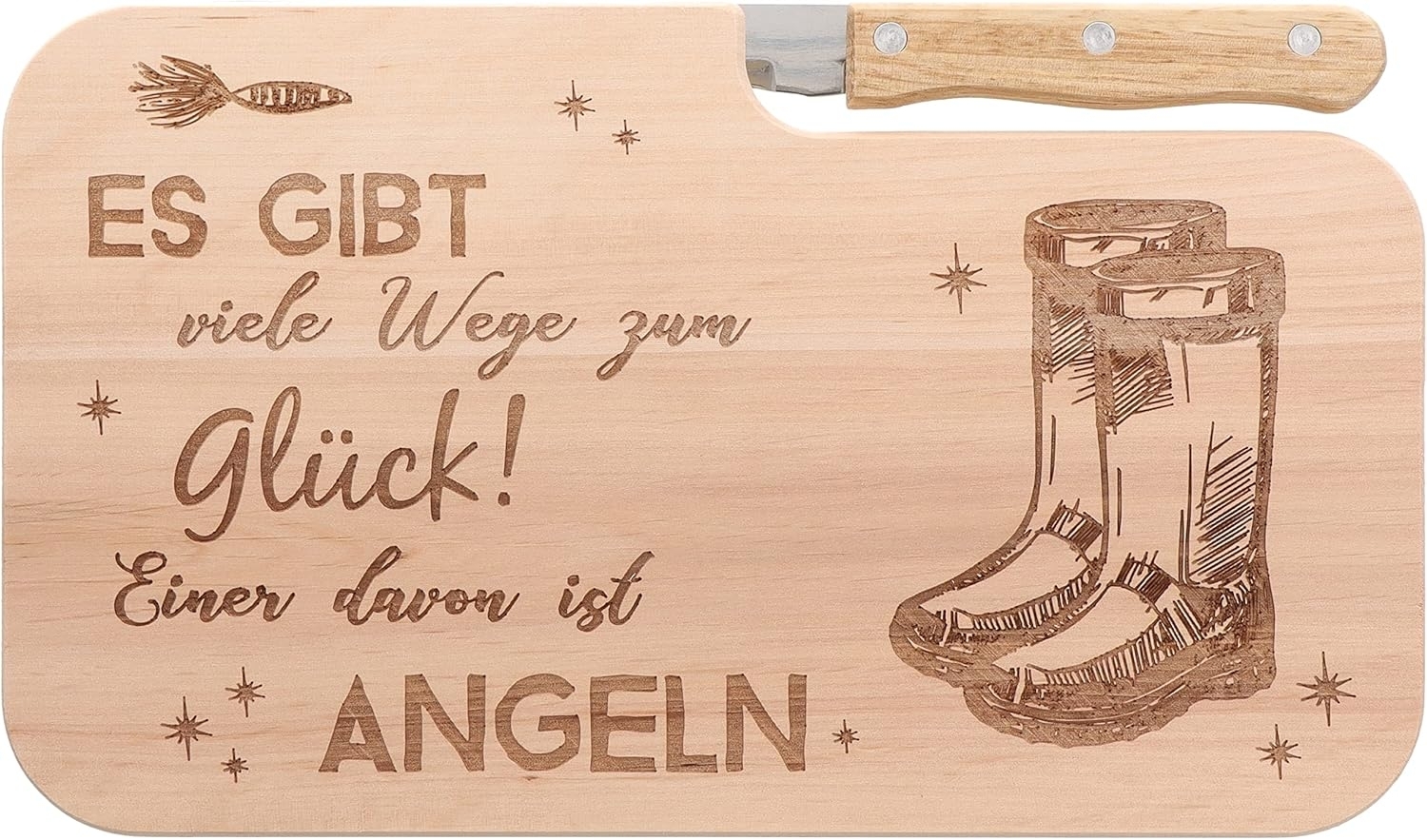 Spruchreif® Frühstücksbrett Brotzeitbrett mit Gravur · Holzbrett mit Messer · Outdoor Geschenke Bild 1