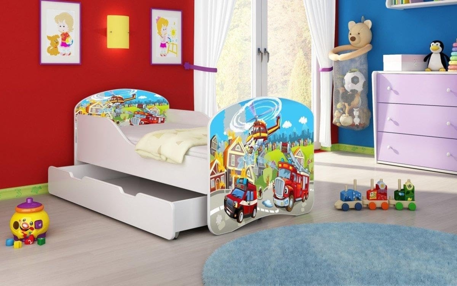 Kinderbett Luna mit Stauraum und verschiedenen Motiven 180x80 Firealarm Bild 1