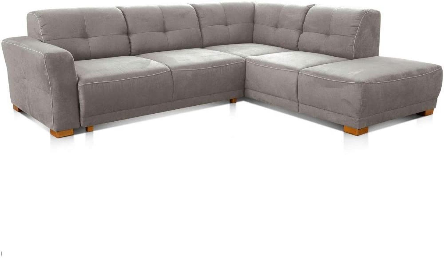 Cavadore Schlafsofa Modeo, mit Federkern, Sofa in L-Form mit Schlaffunktion im modernen Landhausstil, Holzfüße, 261 x 77 x 214, Mikrofaser-Bezug, hellgrau Bild 1