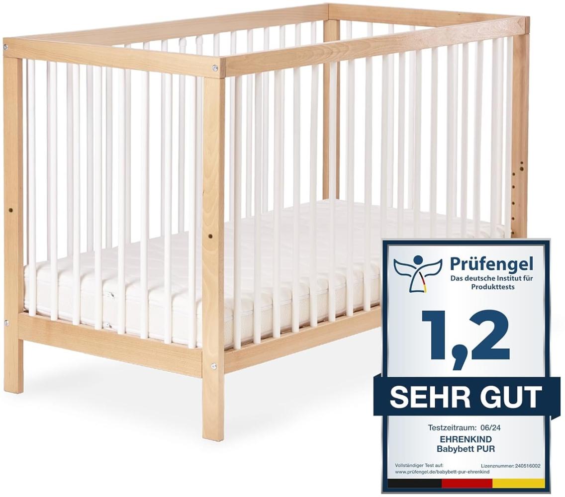 Ehrenkind® Babybett PUR 140x70 aus Natur Buchenholz | Kinderbett 9-Fach höhenverstellbar mit entnehmbaren Stangen Bild 1