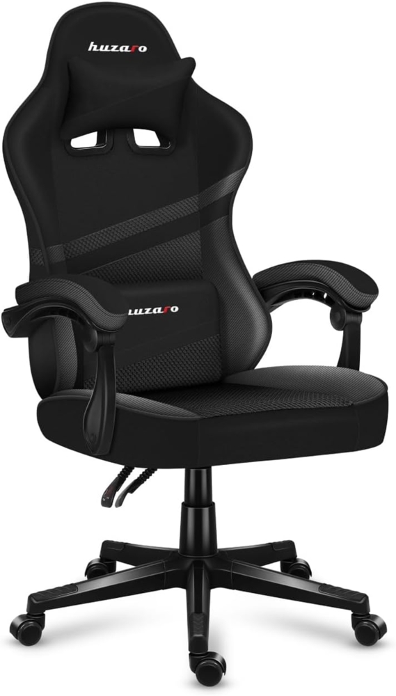 huzaro Force 4.4 Carbon | Gaming Stuhl PC Bürostuhl Schreibtischstuhl Ergonomischer Gamer | Kopfstütze Lendenkissen | bis 130 kg belastbar | Höhenverstellbar Wippfunktion | Stoff Kunstleder | Schwarz Bild 1