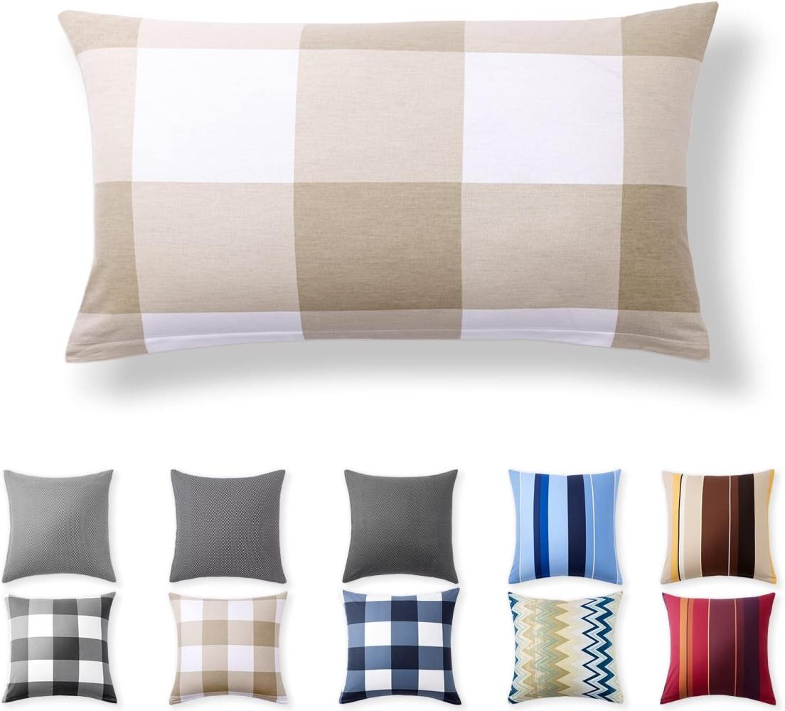 Alreya Renforcé Kissenbezug 40x80 cm - 100% Baumwolle mit YKK Reißverschluss, Superweicher Kopfkissenbezug 40x80, Kissenhülle, Braun Kariert, nur Kissenbezug Bild 1