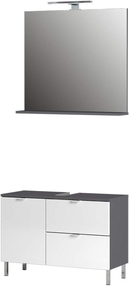 Germania Badezimmer-Set 8337-569 GW-Mauresa, bestehend aus Waschbeckenunterschrank und Spiegel, im Dekor Graphit/Weiß, 80x200x34 cm Bild 1