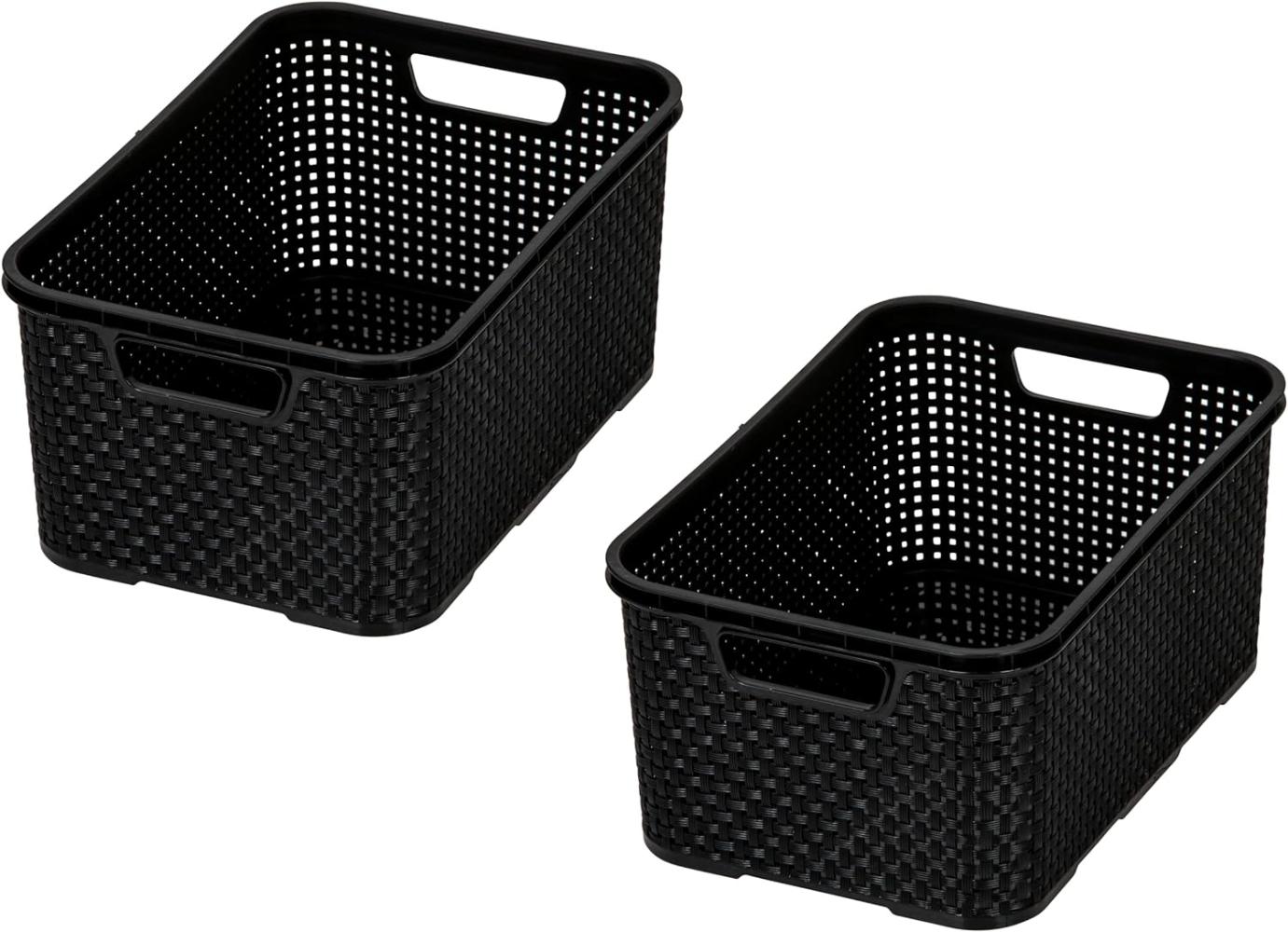 BranQ - Home essential Korb in Rattan Design 2er Set Grösse L 19 l, BPA-frei Kunststoff PP, Schwarz, 38x27,8x18,5 cm, 2 Stk. Bild 1