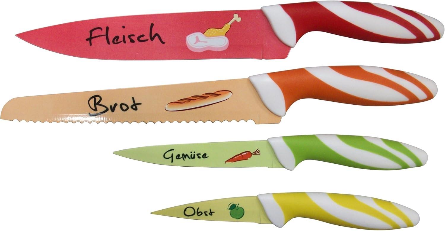 axentia Messer-Set, 4tlg, mit Motiven, Küchenmesser-Set zum Schneiden von Obst, Gemüse, Fleisch und Brot, Verschiedene Farben Bild 1