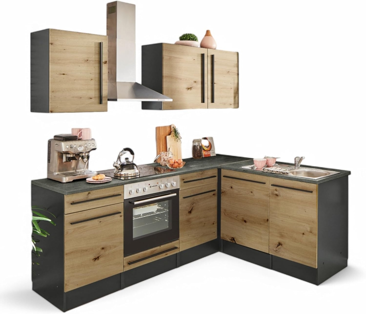 Jazz 8 Moderne Eckküche ohne Elektrogeräte in Anthrazit, Artisan Eiche Optik - Geräumige Küchenzeile in L-Form mit viel Stauraum - 220 x 211 x 60 cm (B/H/T) Bild 1