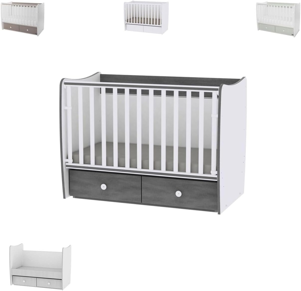 Lorelli 'MATRIX NEW' Babybett mit Schubladen dunkelgrau 60x120 cm Bild 1