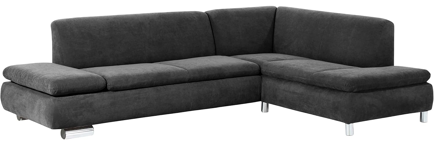 Terrence Ecksofa Veloursstoff Anthrazit Metallfüße verchromt Bild 1