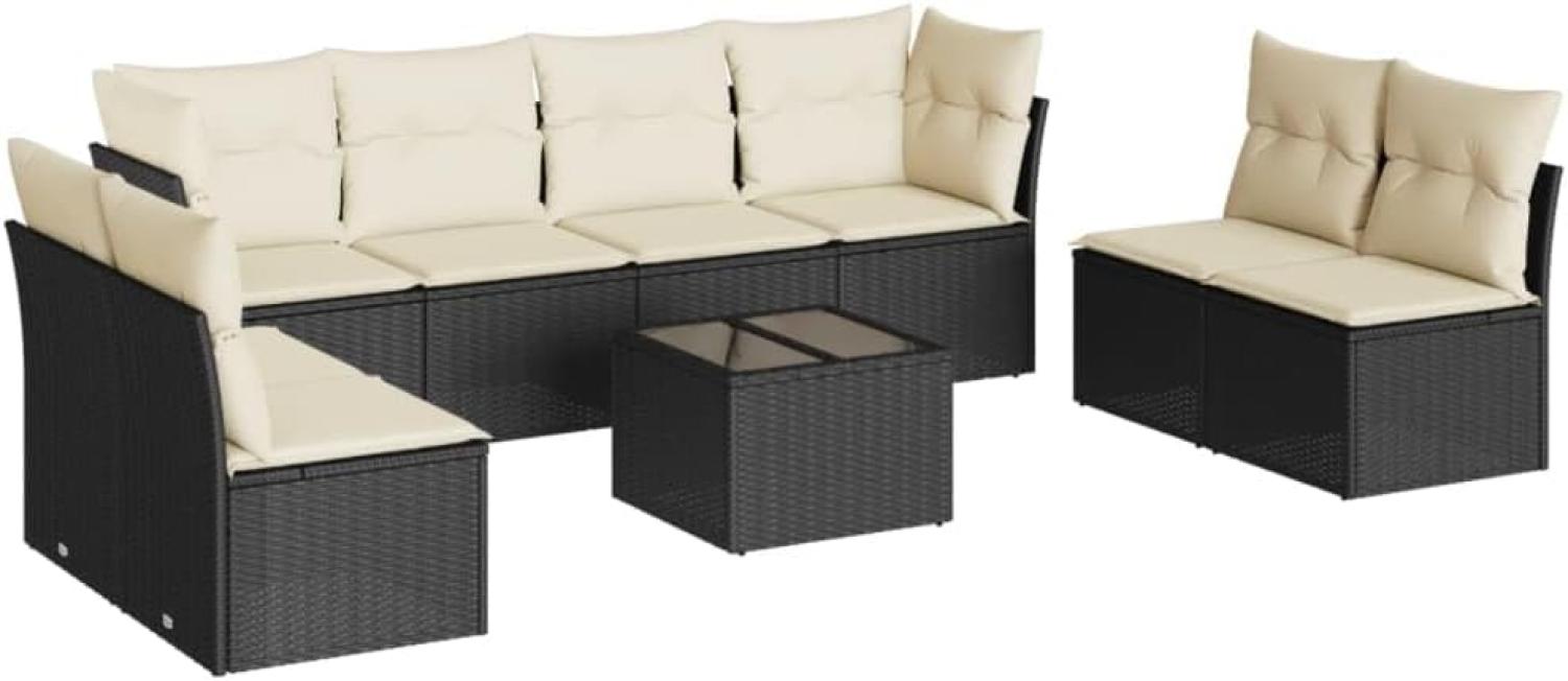 vidaXL 9-tlg. Garten-Sofagarnitur mit Kissen Schwarz Poly Rattan 3217456 Bild 1