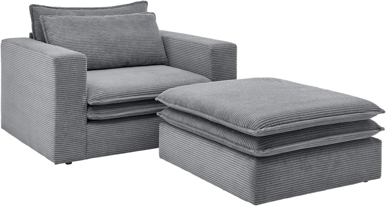 Loveseat Pesaro in grau Cord Set inkl. Hocker Bild 1