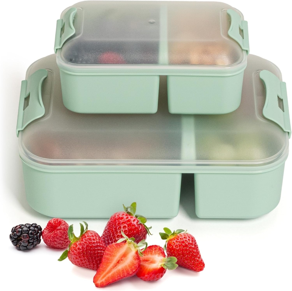 Hausfelder Lunchbox Brotdose 2er Set mit Unterteilung, 1x groß, 1 x klein, Grün, Kunststoff, (2er Set, 2-tlg), spülmaschinengeeignet, langlebig, bruchfest, BPA-frei Bild 1