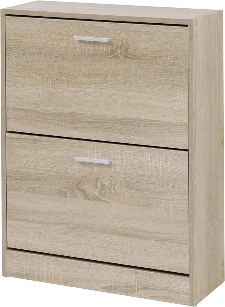 Baroni Home Platzsparender Schuhschrank aus Melamin-Holz für den Eingangsbereich, 12 Paar Schuhe mit 2 Klapptüren und dopplter Tiefe 24x63x81 cm Bild 1