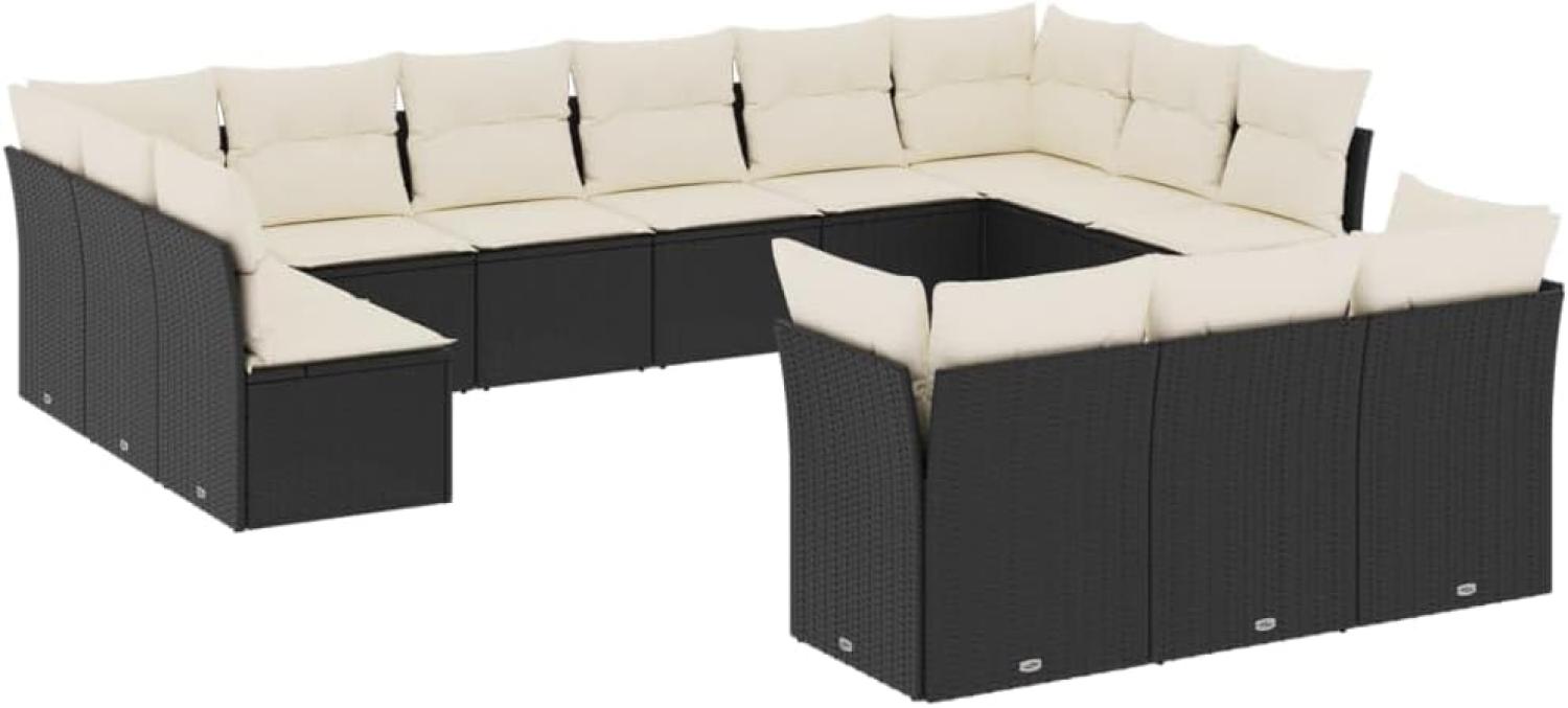 vidaXL 13-tlg. Garten-Sofagarnitur mit Kissen Schwarz Poly Rattan 3250285 Bild 1