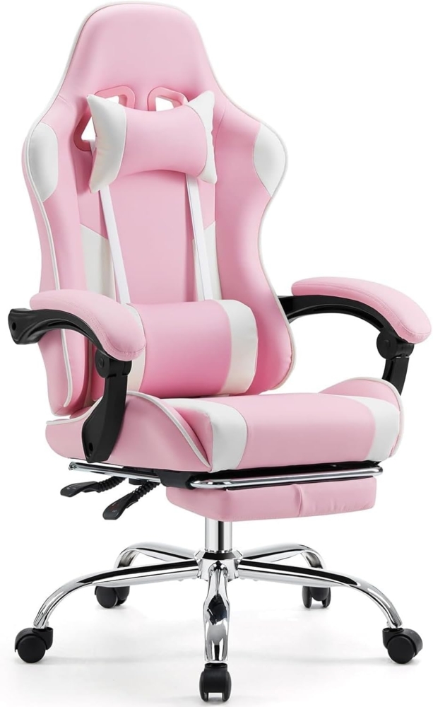 DUMOS Gaming Stuhl Ergonomischer Gaming Stuhl mit Fußstütze Atmungsaktiver PC Stuhl mit verstellbare Lendenkissen Kopfkissen und Armlehnen 150 kg Belastbarkeit Drehsessel Bild 1