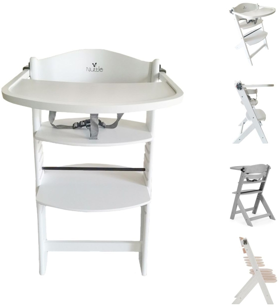Cangaroo Kinderhochstuhl Nuttle 2 in 1 aus Holz, Treppenstuhl, verstellbar, Gurt weiß Bild 1