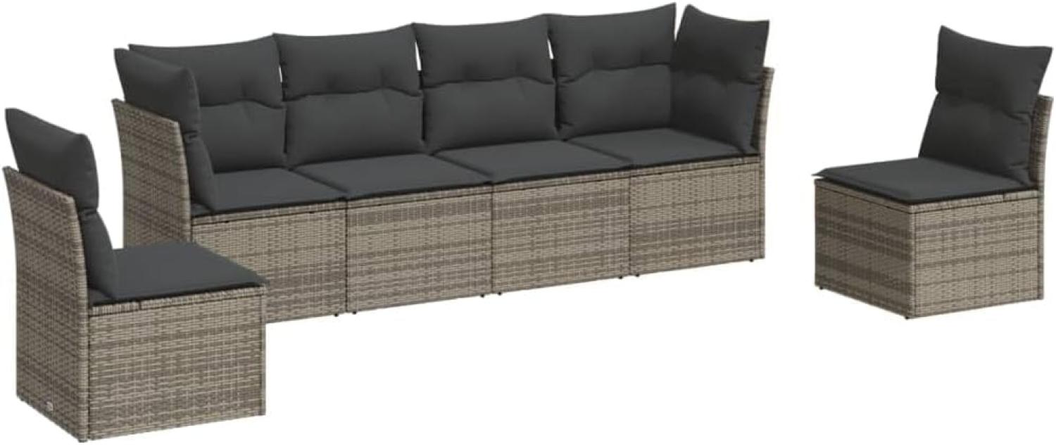 vidaXL 6-tlg. Garten-Sofagarnitur mit Kissen Grau Poly Rattan 3249209 Bild 1