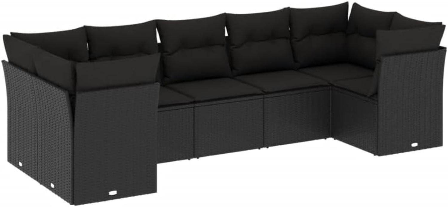 vidaXL 7-tlg. Garten-Sofagarnitur mit Kissen Schwarz Poly Rattan 3249954 Bild 1