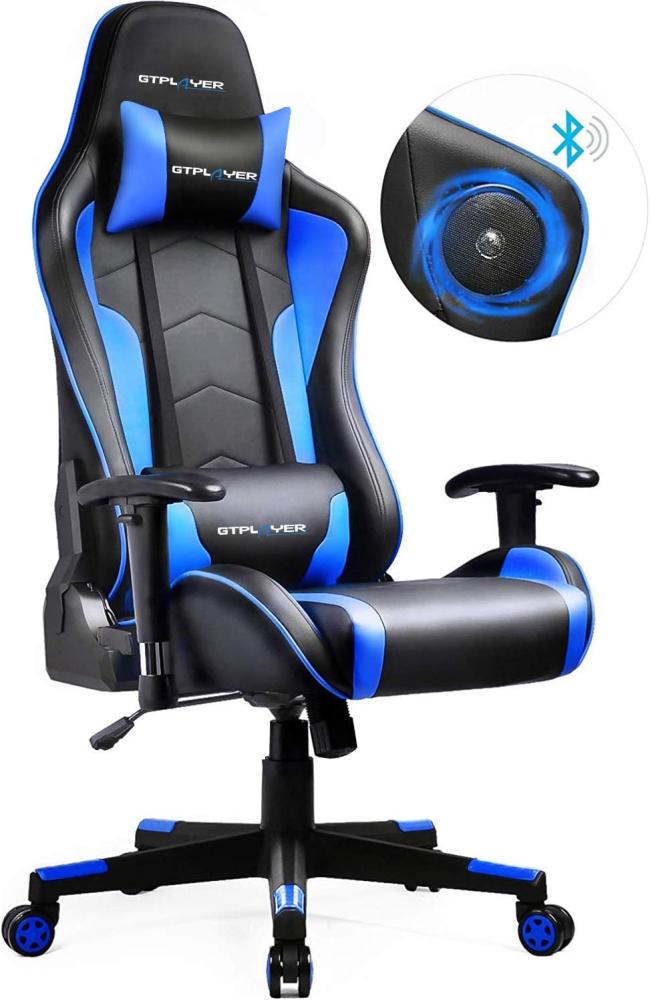 GTPLAYER Gaming Stuhl mit Lautsprecher Bürostuhl Schreibtischstuhl Musik Audio Gamer Stuhl Drehstuhl Ergonomisches Design PC Stuhl Multi-Funktion E-Sports Chefsessel schwarz-blau Bild 1