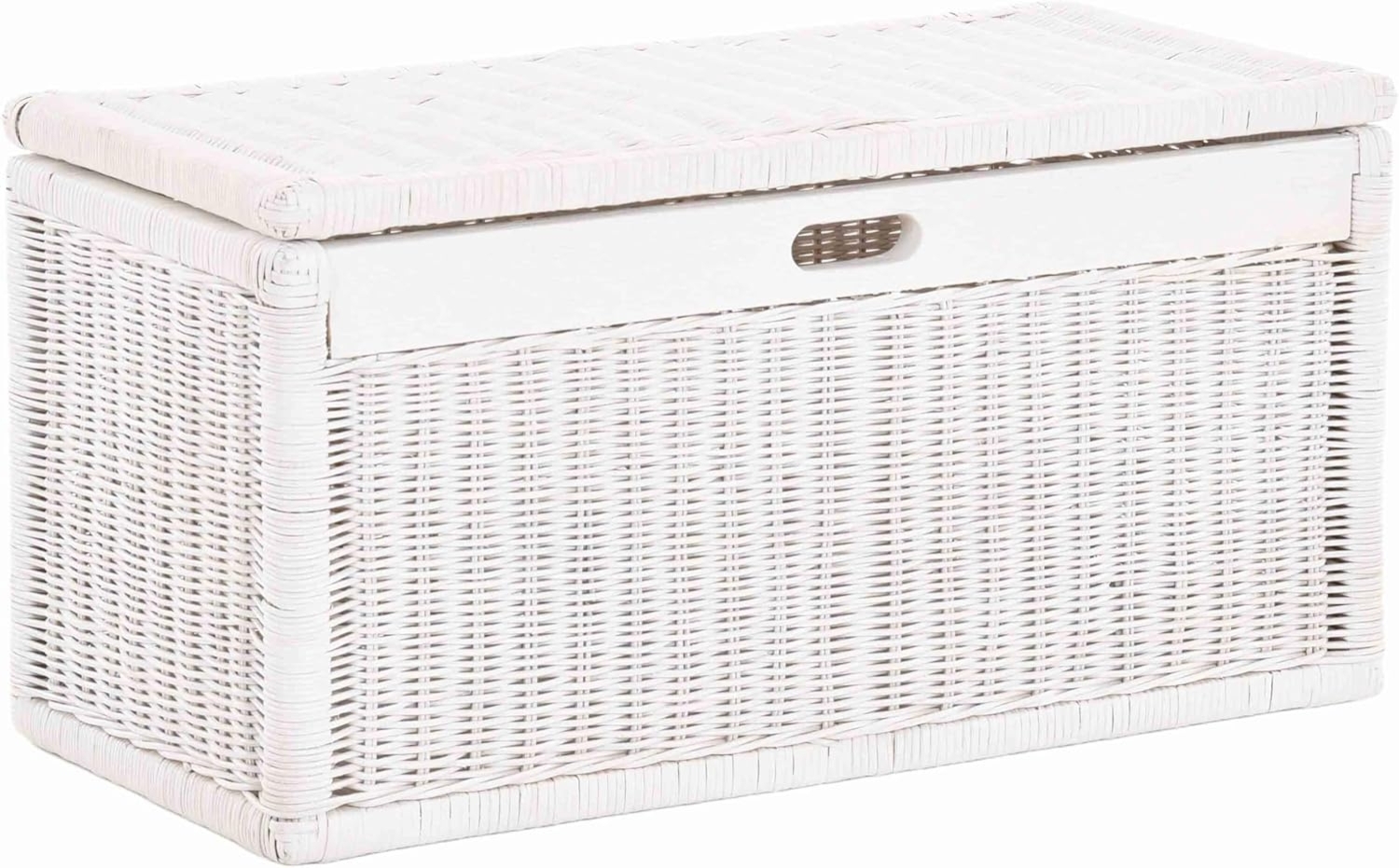 Krines Home Wäschetruhe Korb mit Deckel Rattan geflochten Regalkorb Schrankkorb Aufbewahrung, 68 cm Breit, mit Klappdeckel Bild 1