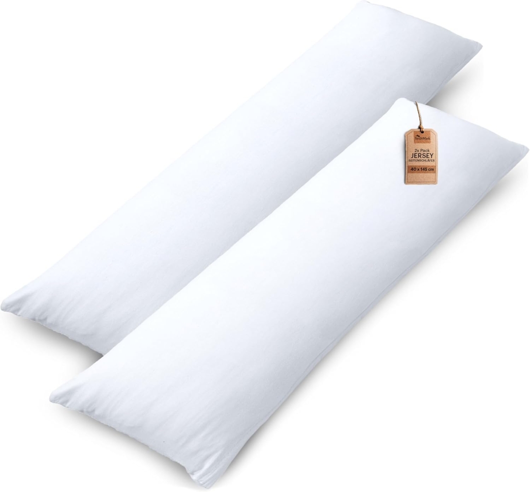 NatureMark 2er Pack Jersey Kissenbezug Kissenhülle Kissenbezüge Seitenschläferkissen Nackenkissen viele Größen und Farben ÖKO-TEX (40x145 cm (Seitenschläfer/Stillkissenbezug), Weiß) Bild 1