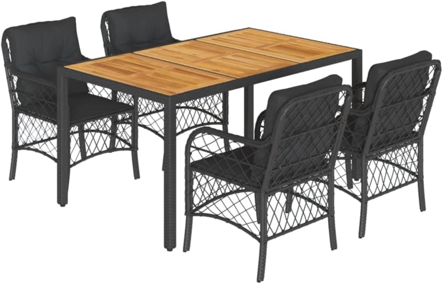 5-tlg. Garten-Essgruppe mit Kissen Schwarz Poly Rattan Bild 1