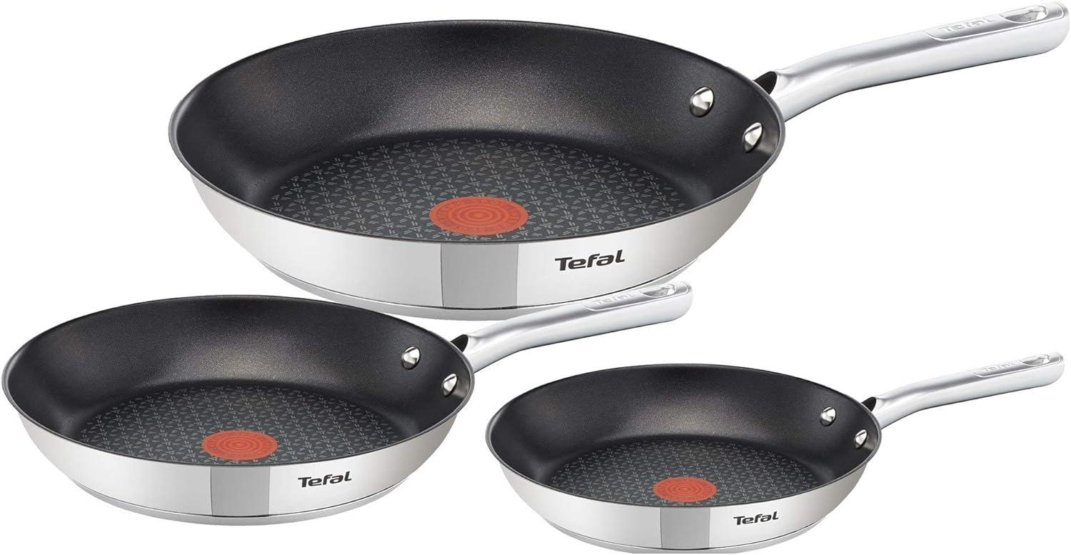 Tefal A704S3 Duetto 3-teiliges Bratpfannen-Set | 20,24 und 28 cm | integrierter Temperaturindikator | geeignet für alle Herdarten, auch für Induktionsherde | Edelstahl/Schwarz | 51,5 x 35,5 x 18 cm Bild 1